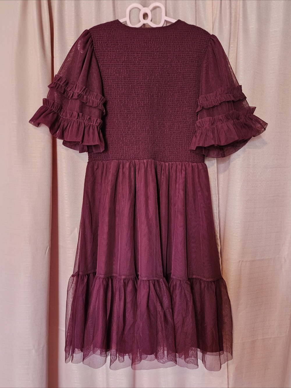 Boden Tulle Burgundy Smocked Mini Babydoll Party Dress - Picture 4 of 9
